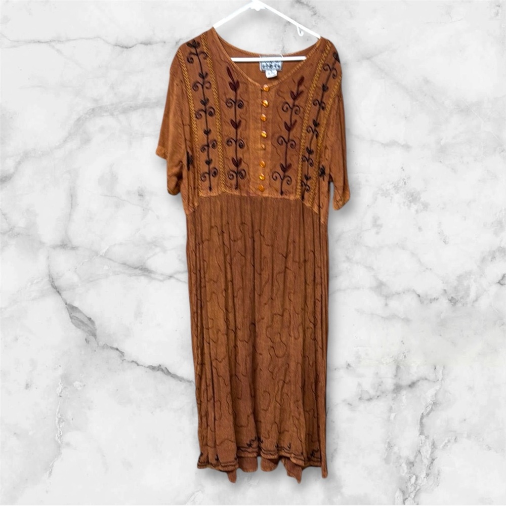 MPH Embroidered Brown maxi Dress gauzy embroidered bohemian size 1X